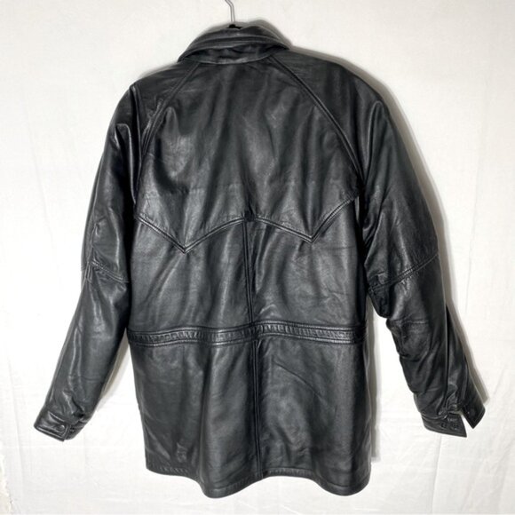 Vintage Canada Sportswear Black Lamb Leather Coat W Drawstring Waist L - Picture 2 of 15